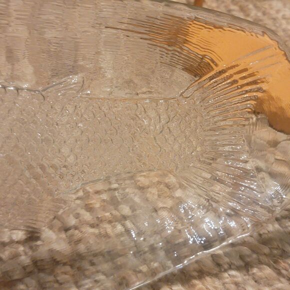 Kosta Boda Crystal Glass Salmon Impressed Fish Design platter 19.5" Scandinavian - Picture 12 of 15